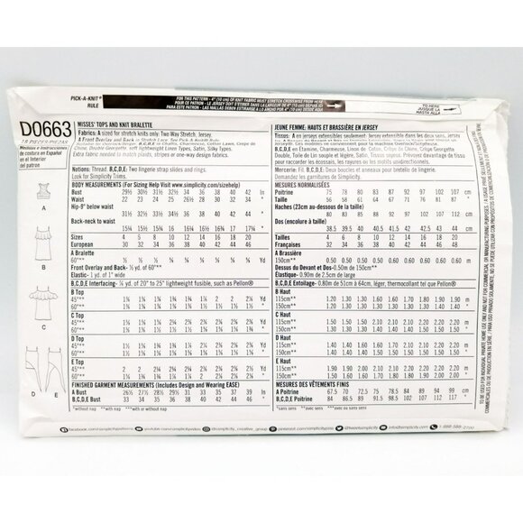 Simplicity Pattern D0663 Misses Top and Knit Bralette Size 4-12 Uncut Cute Craft - Picture 3 of 3